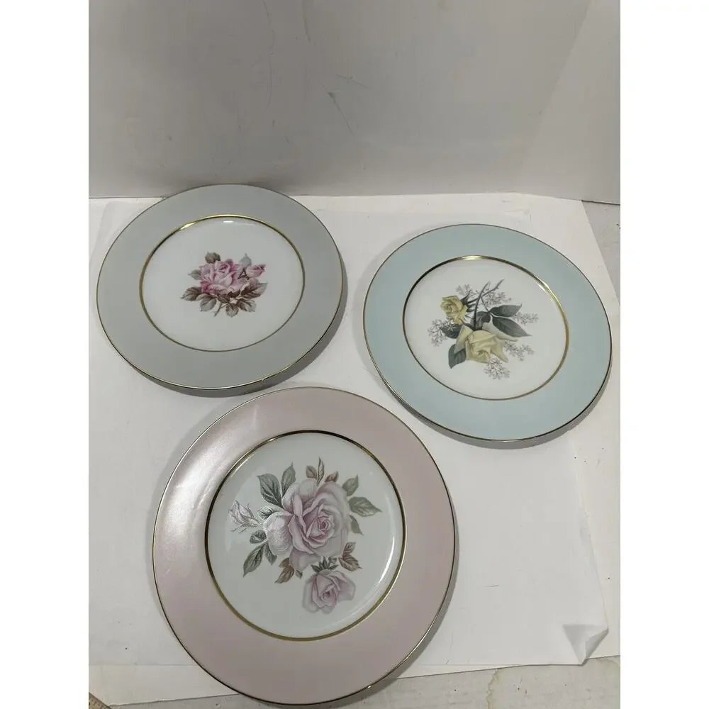 Set Of 3 Noritake Japan Dinner 11” Plate Flowers Pink Blue Gray Floral Lot‎